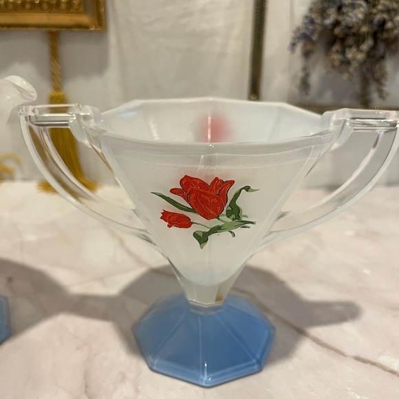 VINTAGE Indiana Glass Westmoreland Red Tulip Glass Sugar & Creamer - Picture 5 of 16